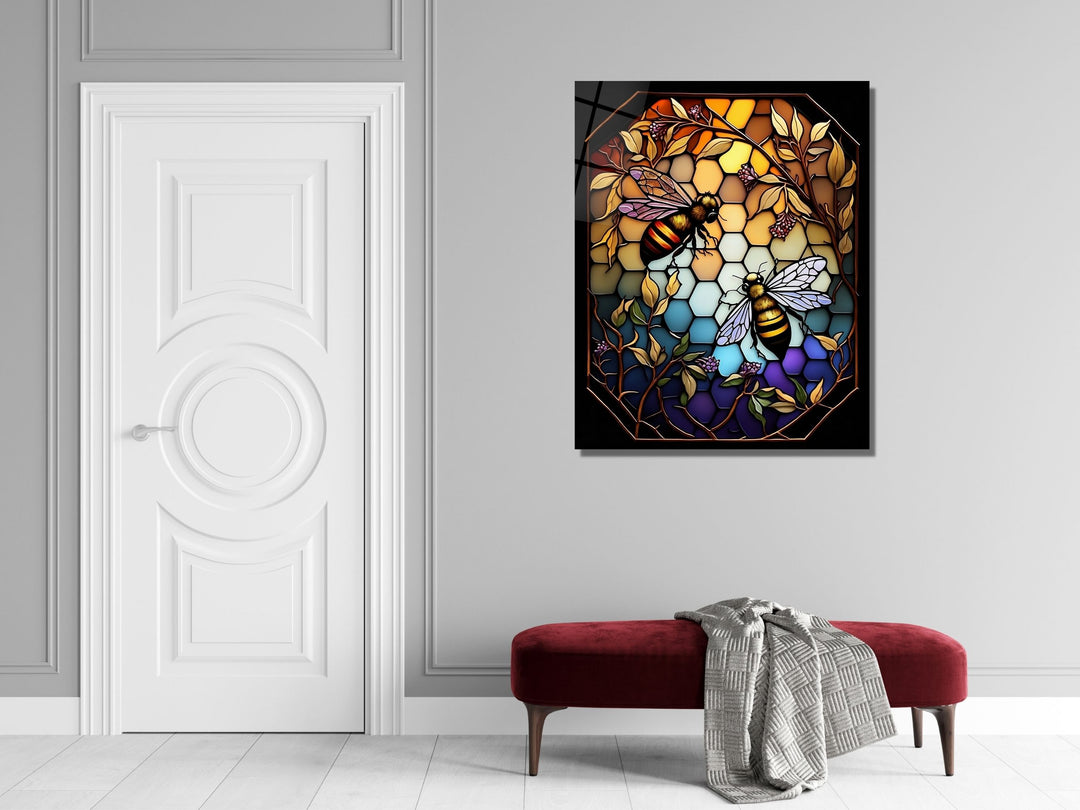 Stained Glass Bee Pattern Wall Art Window-Wall Painting Decor