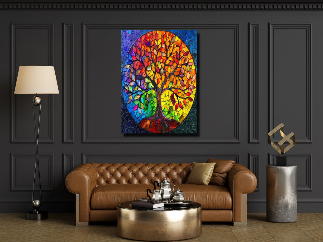 Stained Glass Tree Of Life Pattern Wall Art Decor-Home&Office Glass Printing Wall Painting