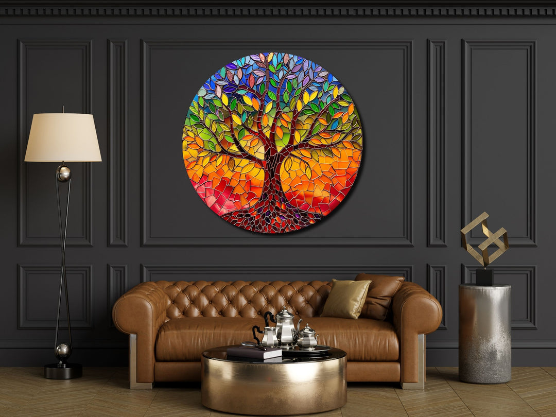 Stained Glass Tree Of Life Pattern Wall Art Decor-Home&Office Glass Printing Wall Painting