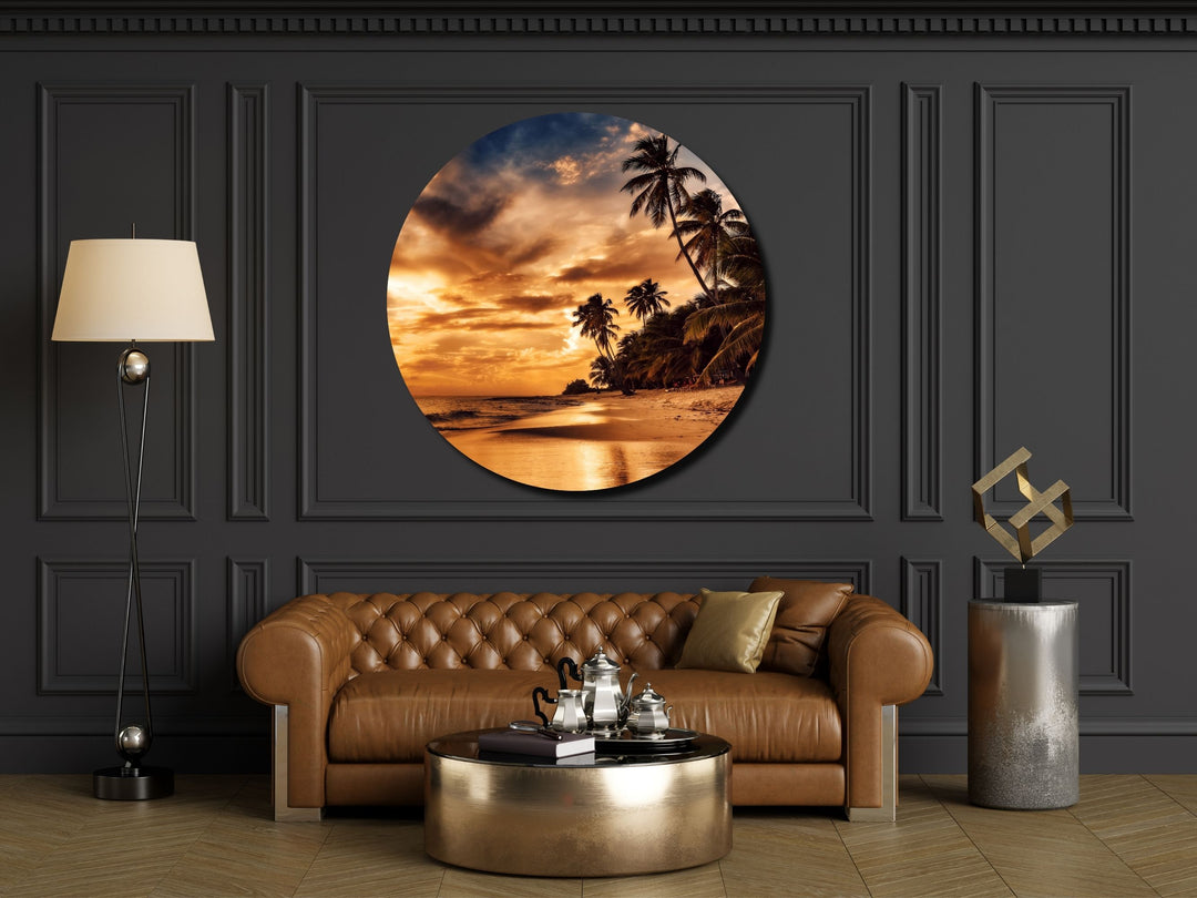 Tropical Ocean Beach&Sunset Wall Art Decor-Home&Office Glass Printing Wall Painting