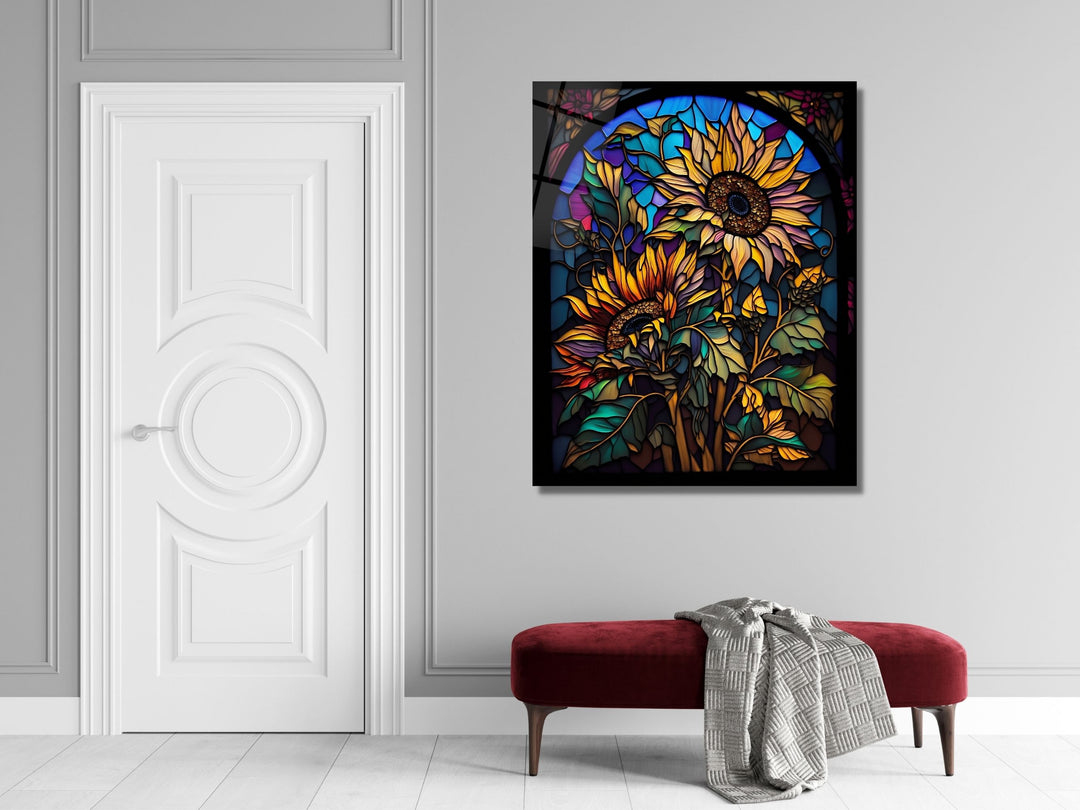 Stained Glass Sunflower Pattern Wall Art Window-Wall Painting Decor