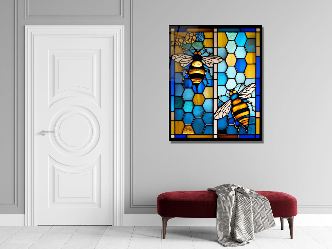 Stained Glass Bee Pattern Wall Art Window-Wall Painting Decor