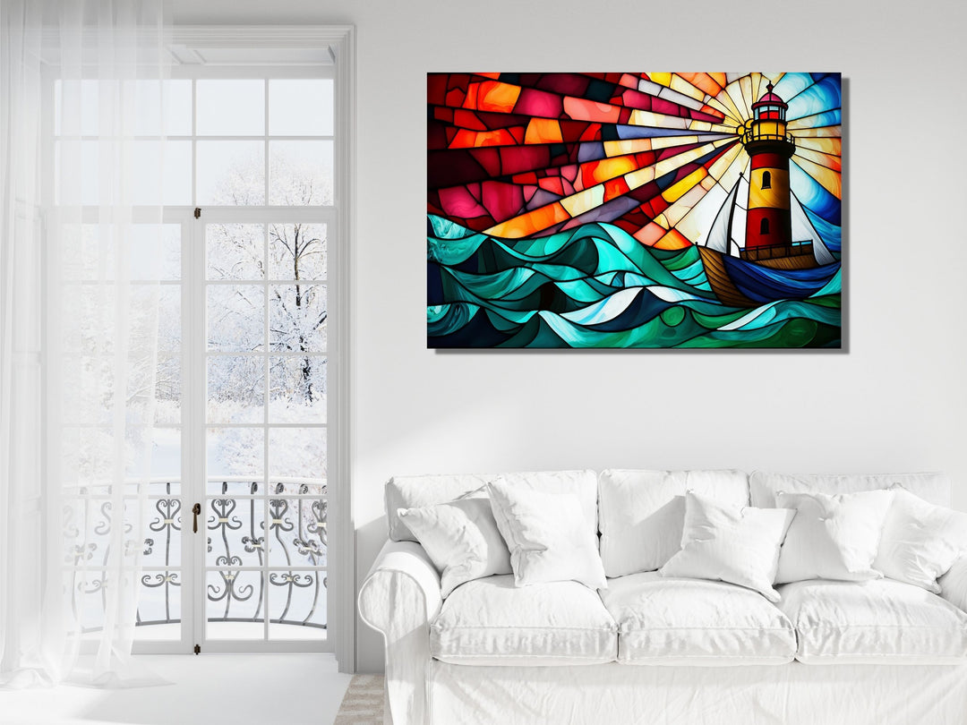 Stained Glass Light House Pattern Wall Art Window-Wall Painting Decor