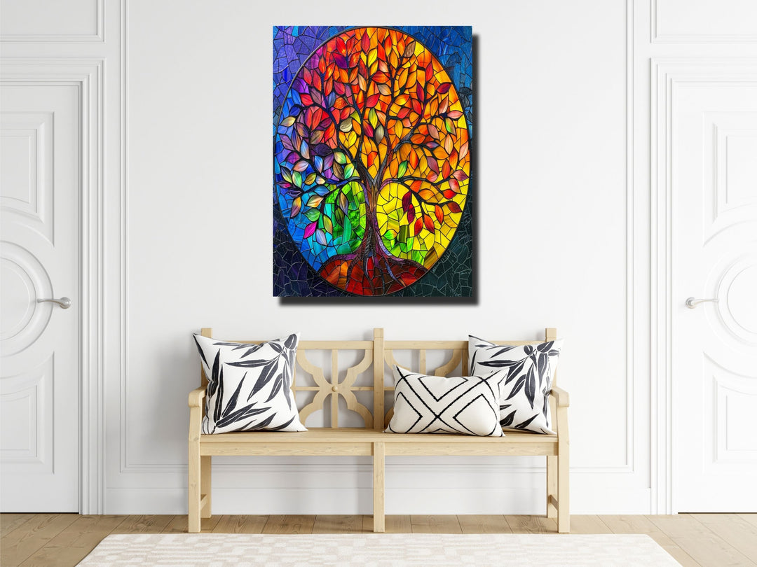 Stained Glass Tree Of Life Pattern Wall Art Decor-Home&Office Glass Printing Wall Painting