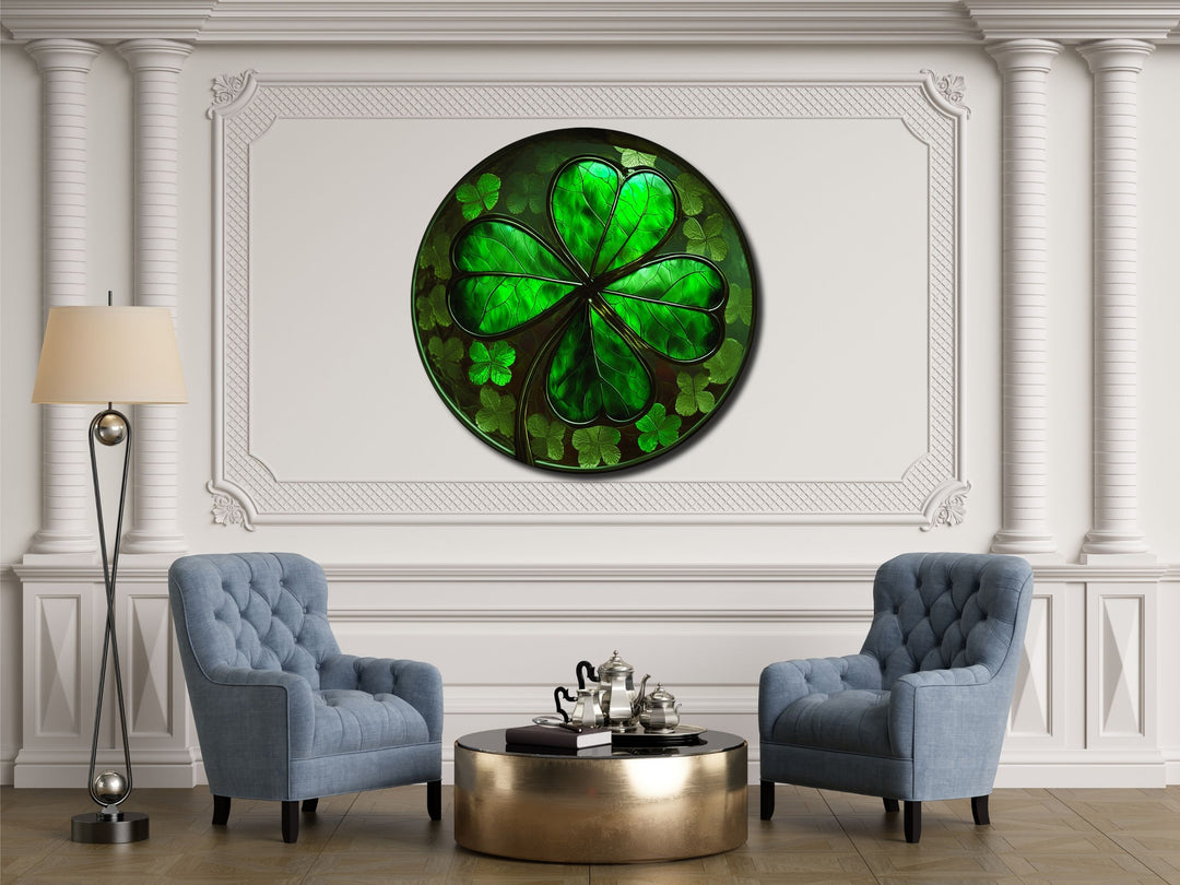 Four-Leaf Clover Pattern Glass Printing Wall Art-Wall Painting Decor