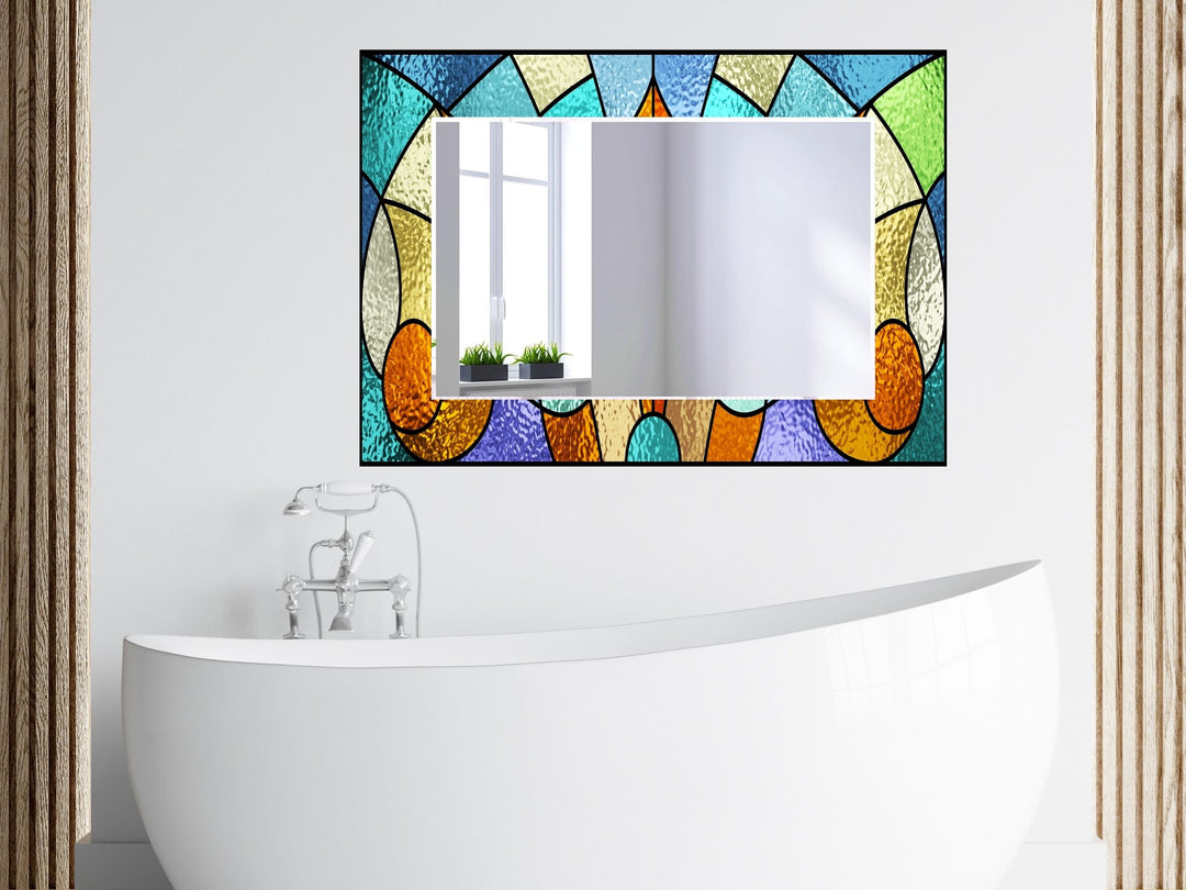 Abstract Stained Glass Pattern Wall Mirror-Home Office Wall Decoration