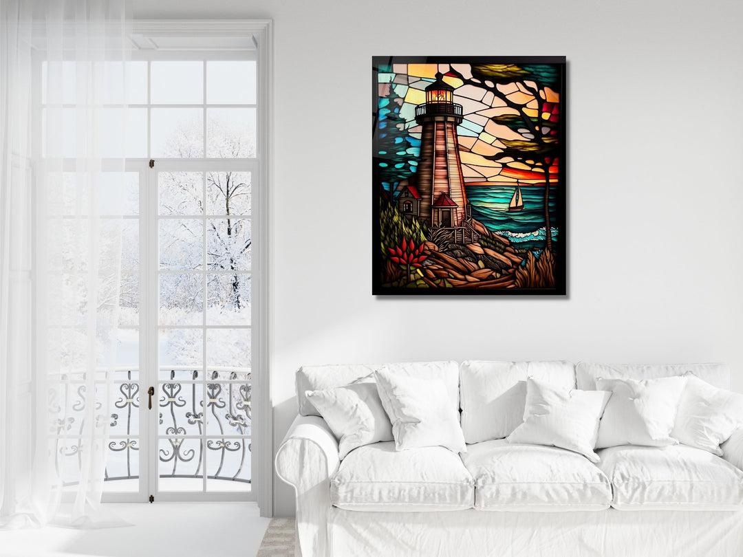 Stained Glass Light House Pattern Wall Art Window-Wall Painting Decor