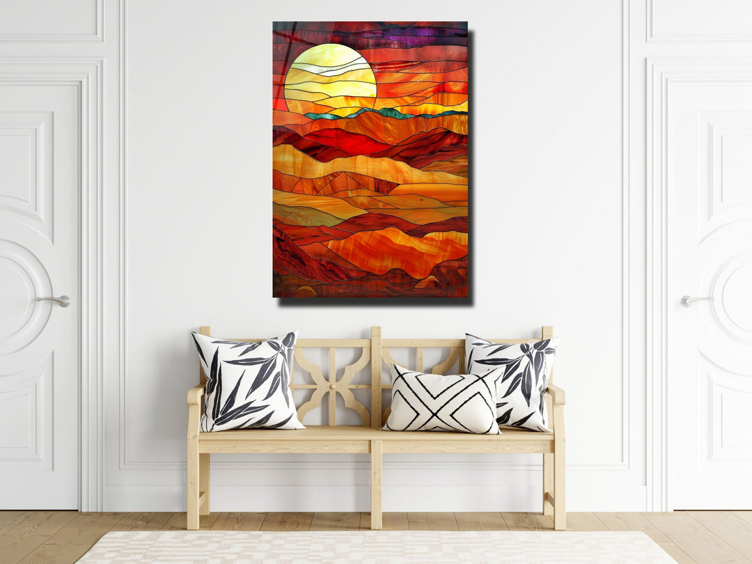 Stained Glass Sunset Pattern Wall Art Decor-Home&Office Glass Printing Wall Painting