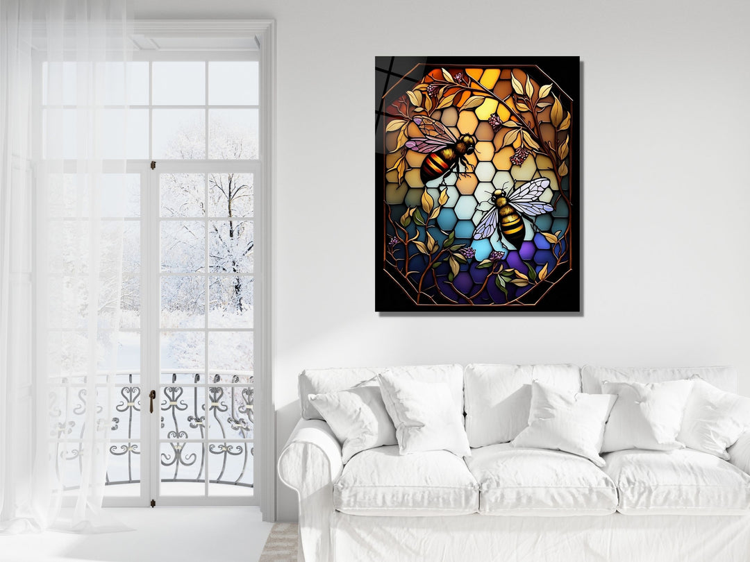 Stained Glass Bee Pattern Wall Art Window-Wall Painting Decor