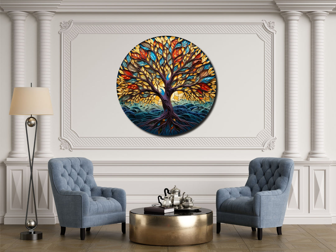 Tree of Life Stained Glass Pattern Wall Art Window-Wall Painting Decor Round