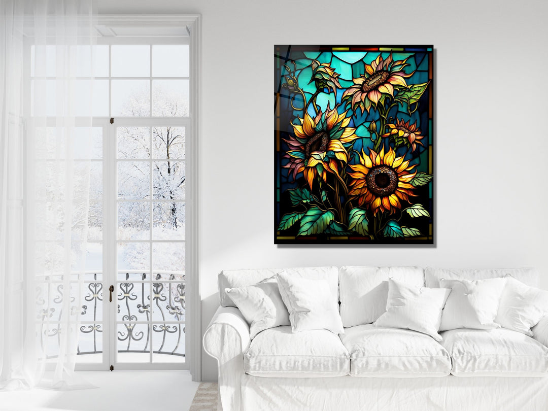 Stained Glass Sunflower Pattern Wall Art Window-Wall Painting Decor