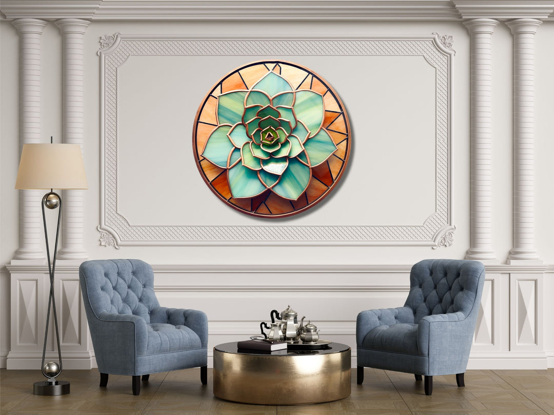 Stained Glass Lotus Flower Pattern Wall Art Decor-Glass Printing Wall Painting Round