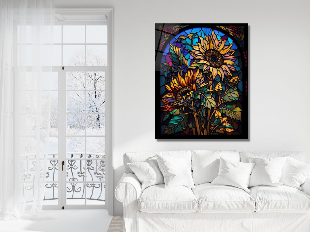 Stained Glass Sunflower Pattern Wall Art Window-Wall Painting Decor