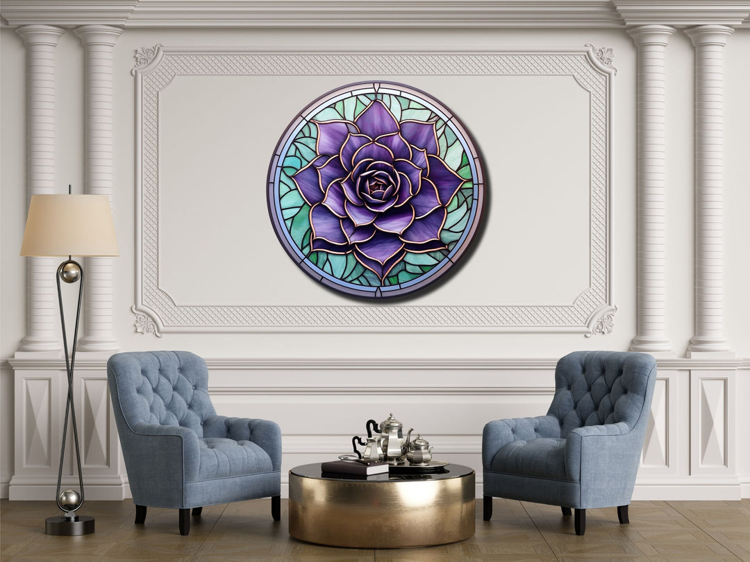 Stained Glass Lotus Flower Pattern Wall Art Decor-Glass Printing Wall Painting Round