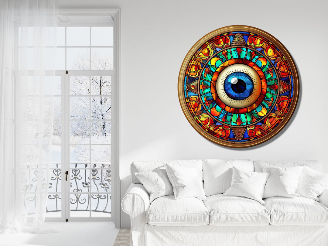 Round Evil Eye Glass Printing Wall Art-Home Office Wall Painting Decor