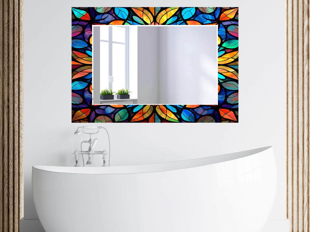 Abstract Stained Glass Pattern Wall Mirror-Home Office Wall Decoration