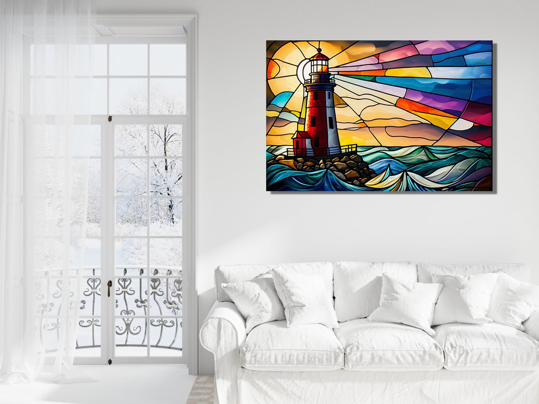 Stained Glass Light House Pattern Wall Art Window-Wall Painting Decor