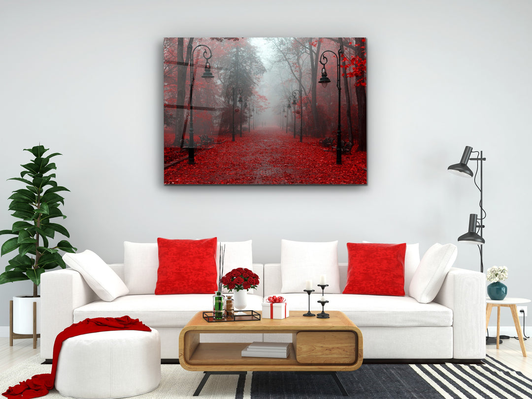 Red Forest Glass Printing Wall Art-Home Office Wall Painting Decoration