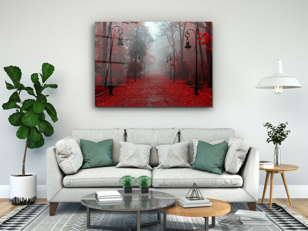 Red Forest Glass Printing Wall Art-Home Office Wall Painting Decoration