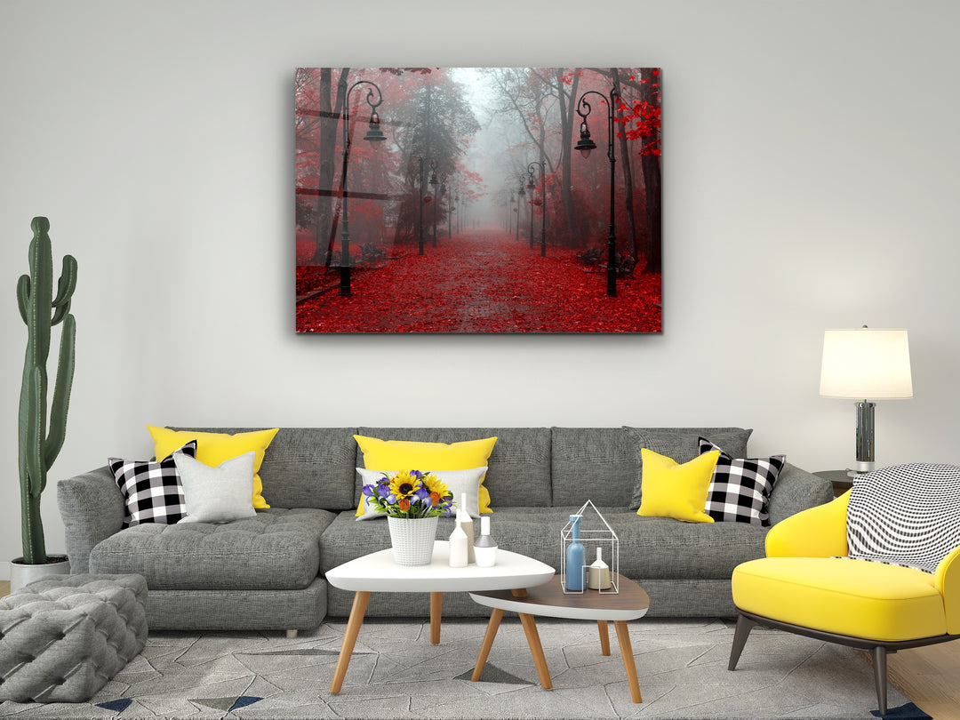 Red Forest Glass Printing Wall Art-Home Office Wall Painting Decoration