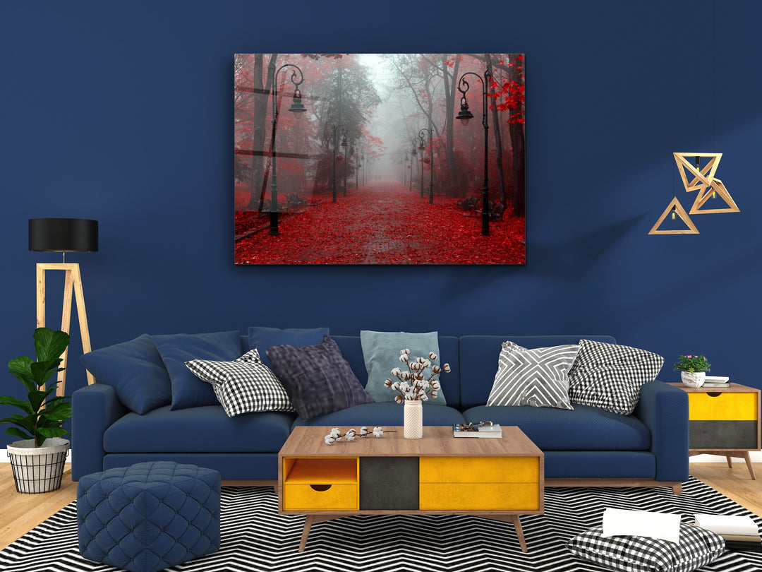 Red Forest Glass Printing Wall Art-Home Office Wall Painting Decoration