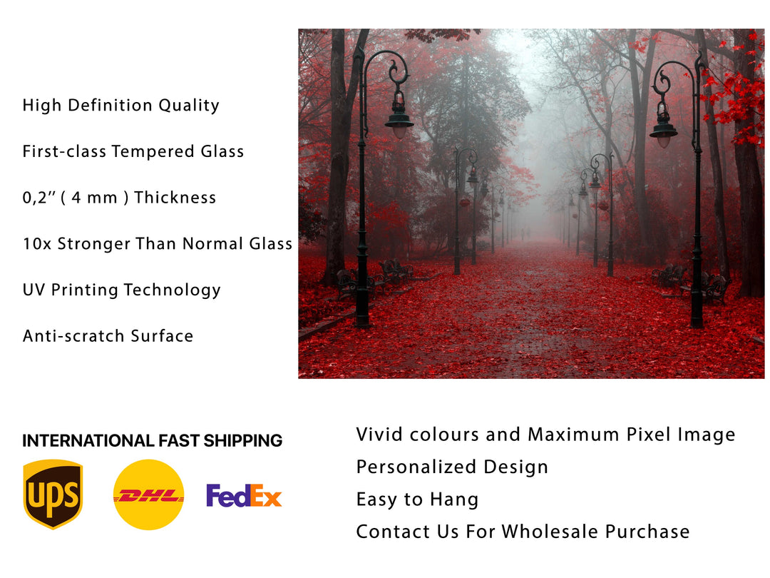 Red Forest Glass Printing Wall Art-Home Office Wall Painting Decoration