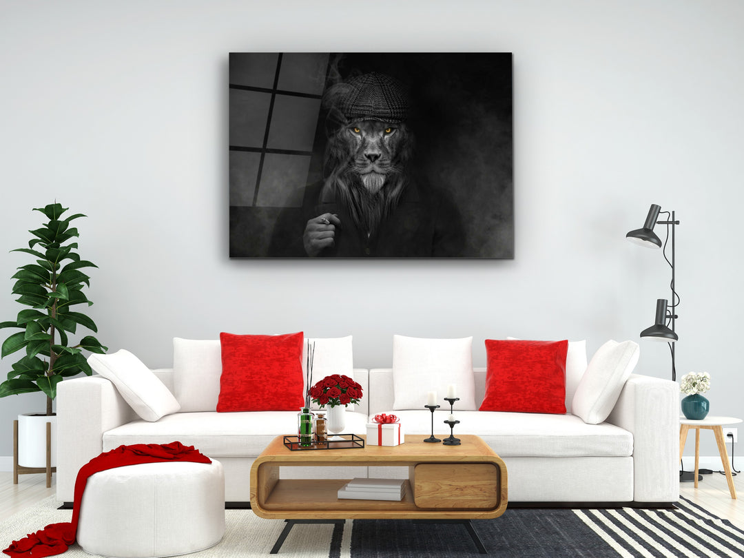 Lion Glass Printing Wall Art-Home Office Wall Painting Decoration