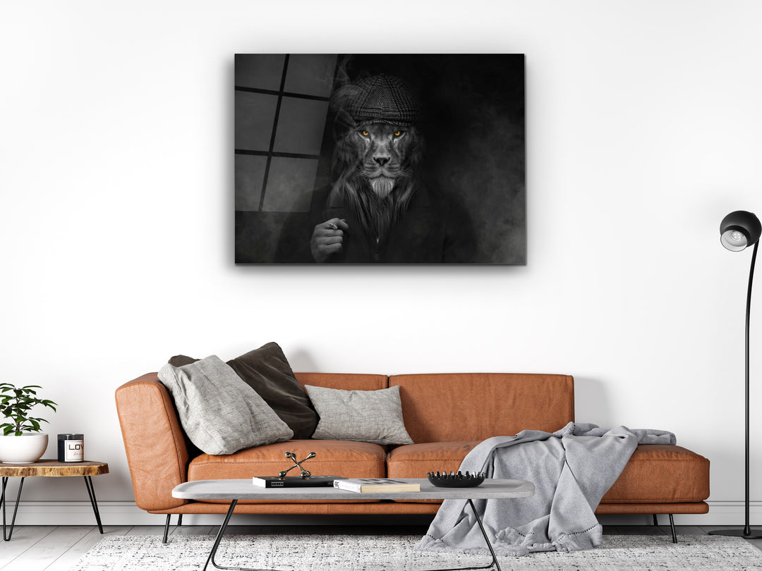 Lion Glass Printing Wall Art-Home Office Wall Painting Decoration