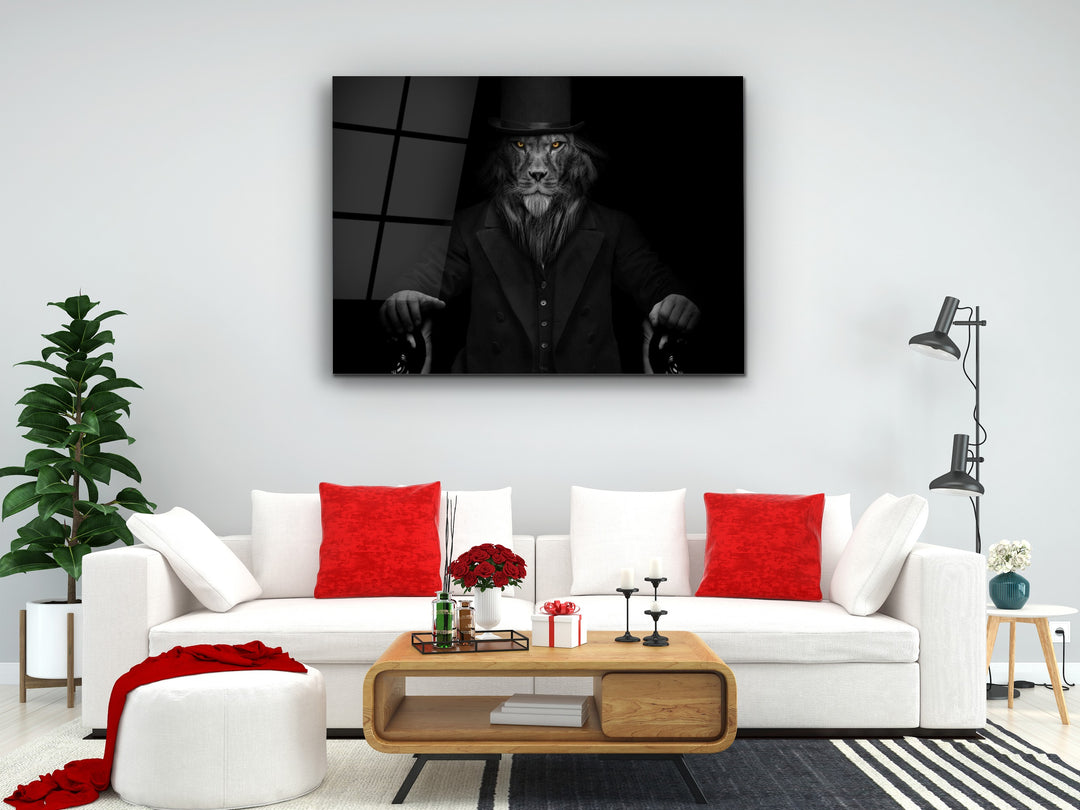 Lion Glass Printing Wall Art-Home Office Wall Painting Decoration