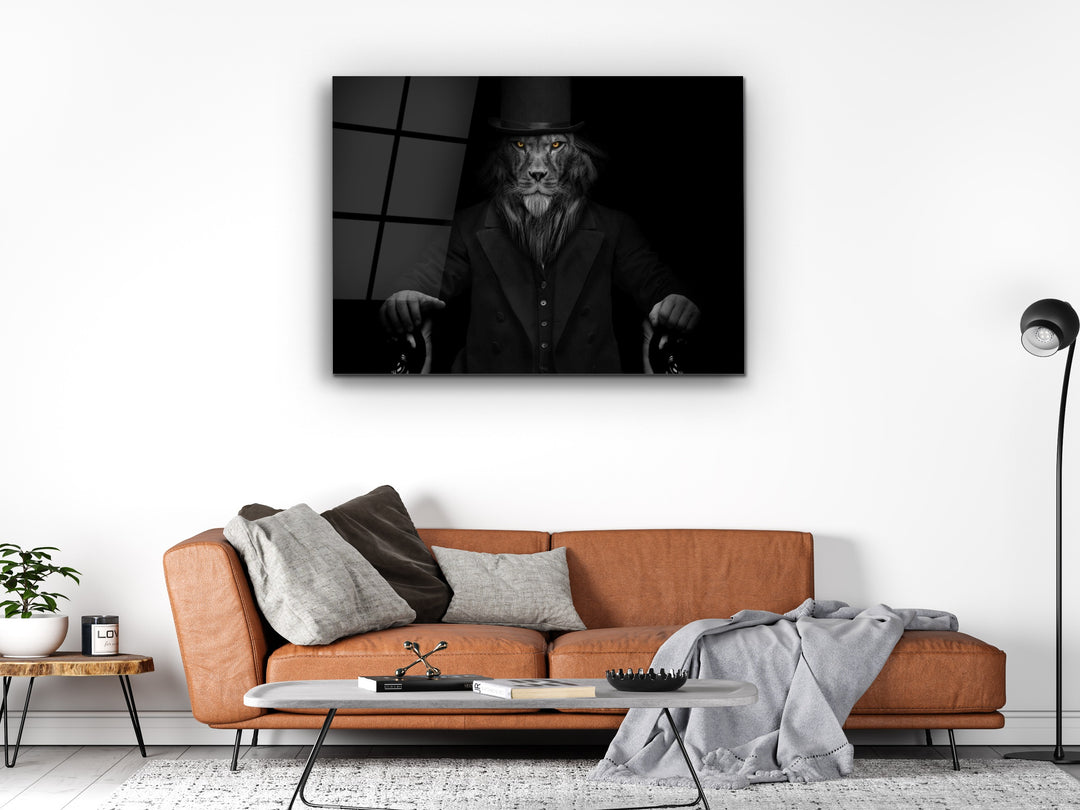 Lion Glass Printing Wall Art-Home Office Wall Painting Decoration