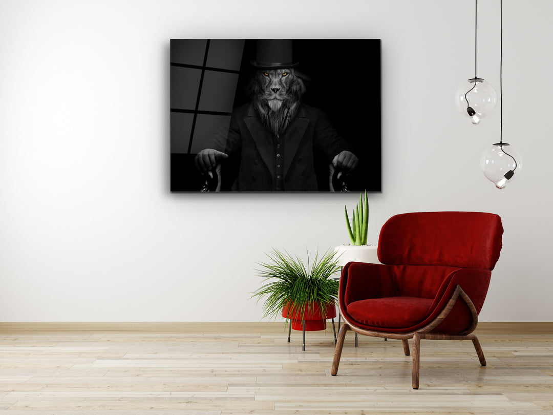 Lion Glass Printing Wall Art-Home Office Wall Painting Decoration