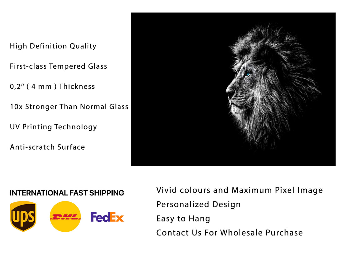 Lion Glass Printing Wall Art-Home Office Wall Painting Decoration