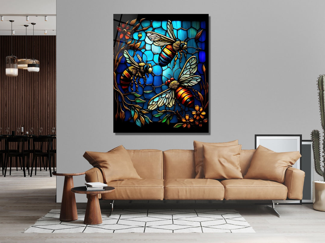 Stained Glass Bee Pattern Wall Art Window-Wall Painting Decor