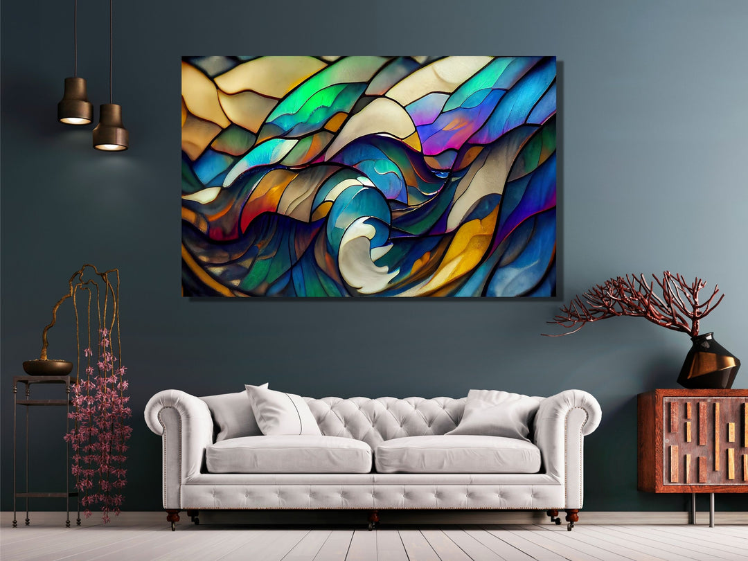 Abstract Glass Printing Wall Art-Home Office Glass Wall Painting Decor