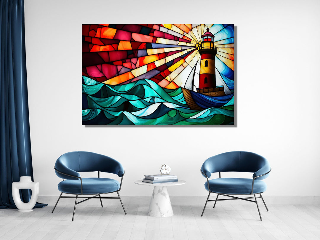 Stained Glass Light House Pattern Wall Art Window-Wall Painting Decor