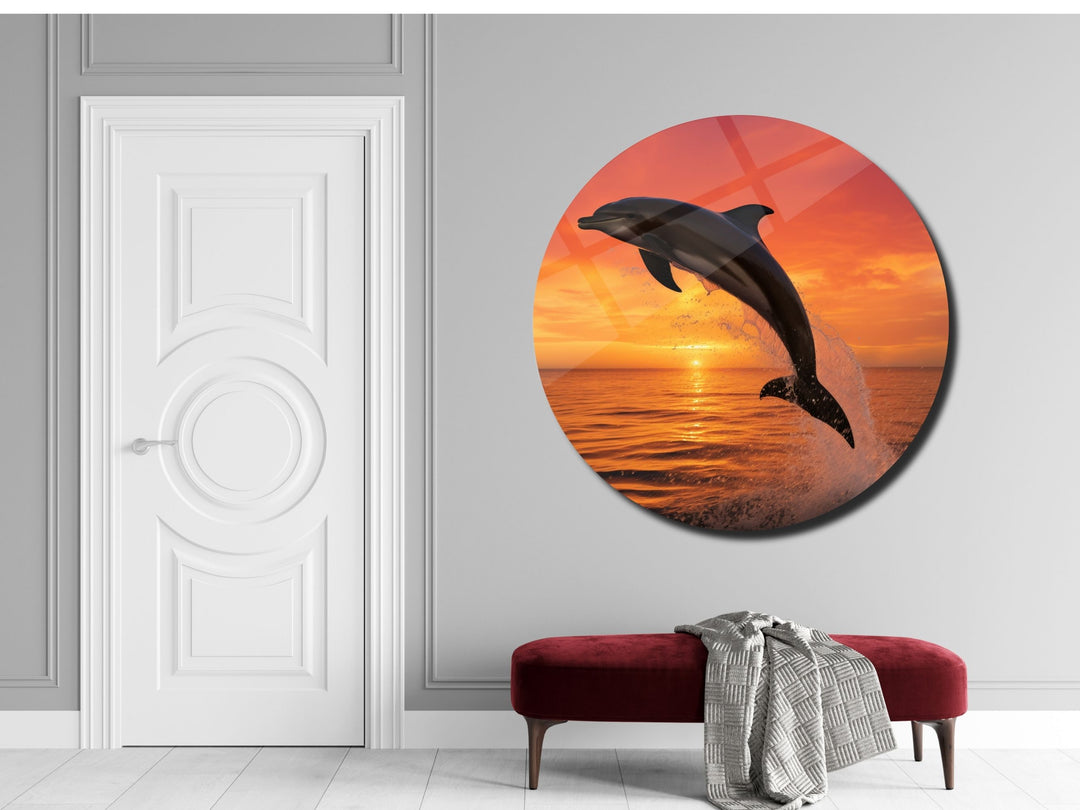 Sunset&Dolphin Wall Art Decor-Home&Office Glass Printing Wall Painting