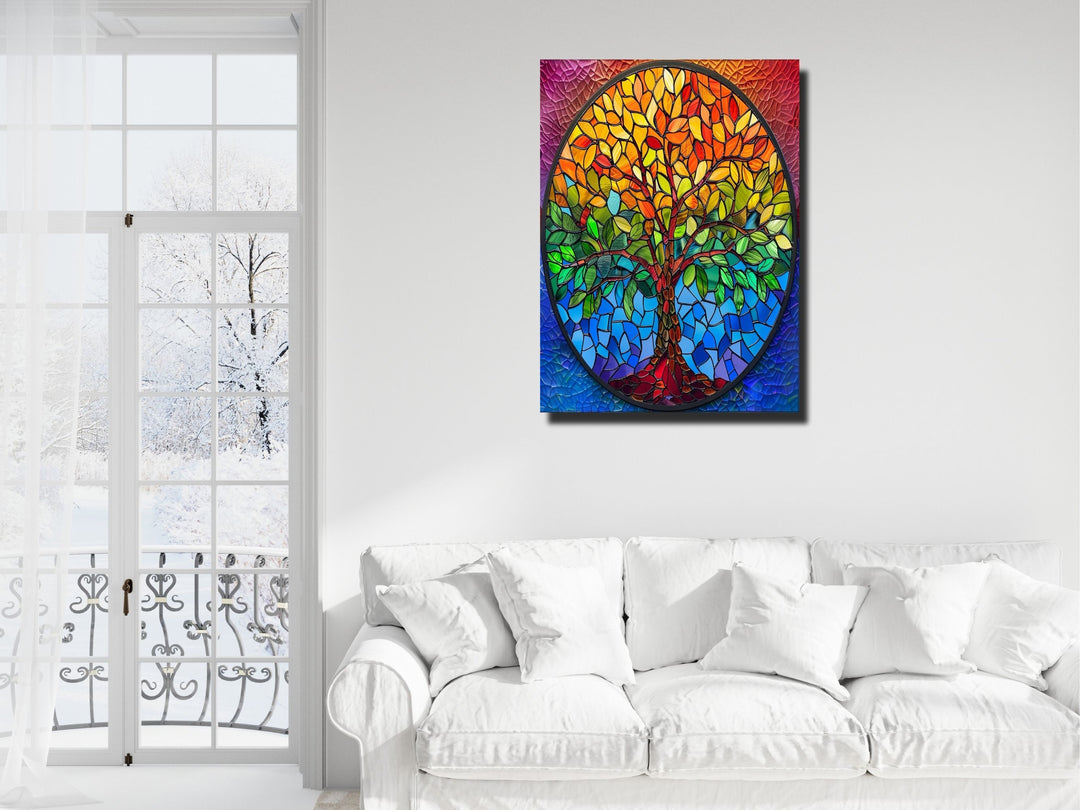 Stained Glass Tree Of Life Pattern Wall Art Decor-Home&Office Glass Printing Wall Painting