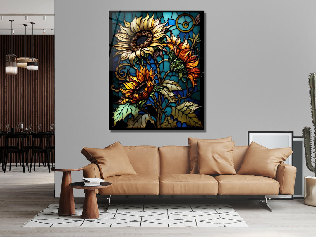 Stained Glass Sunflower Pattern Wall Art Window-Wall Painting Decor