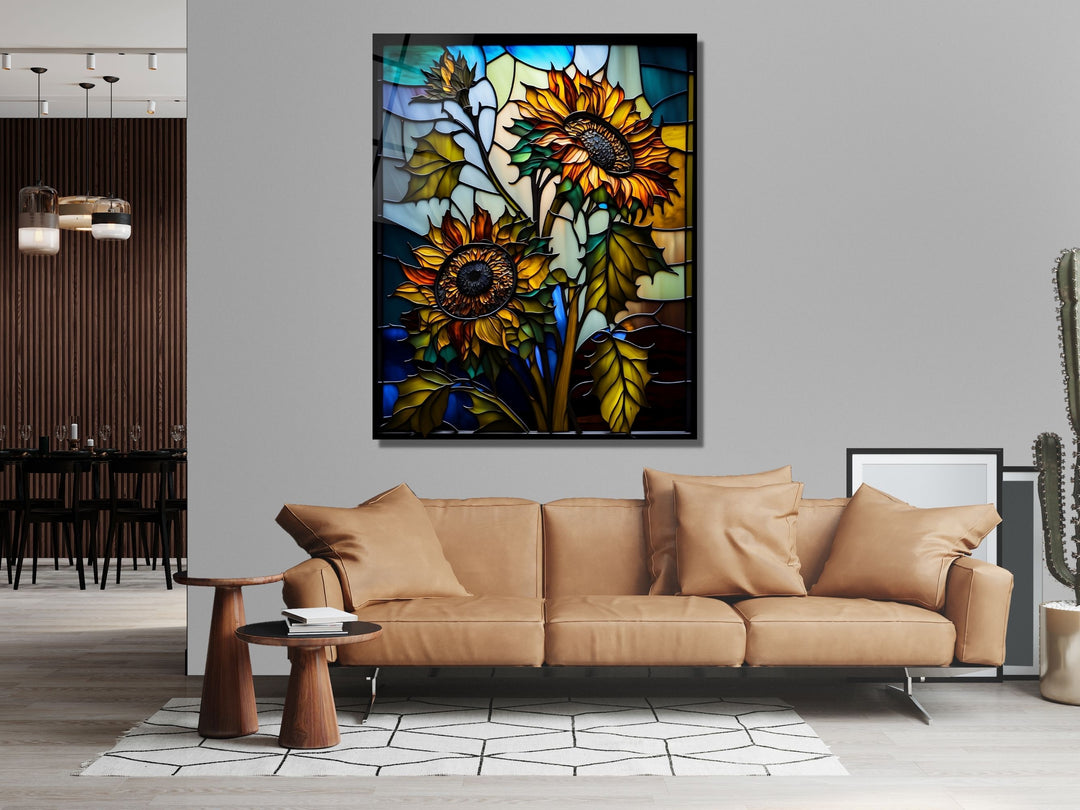 Stained Glass Sunflower Pattern Wall Art Window-Wall Painting Decor