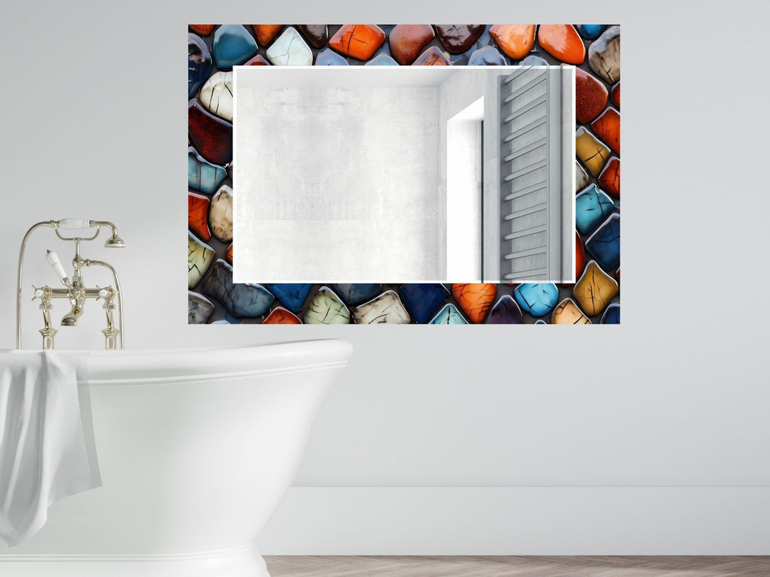 Abstract Colorful Stone Design Wall Mirror Decoration