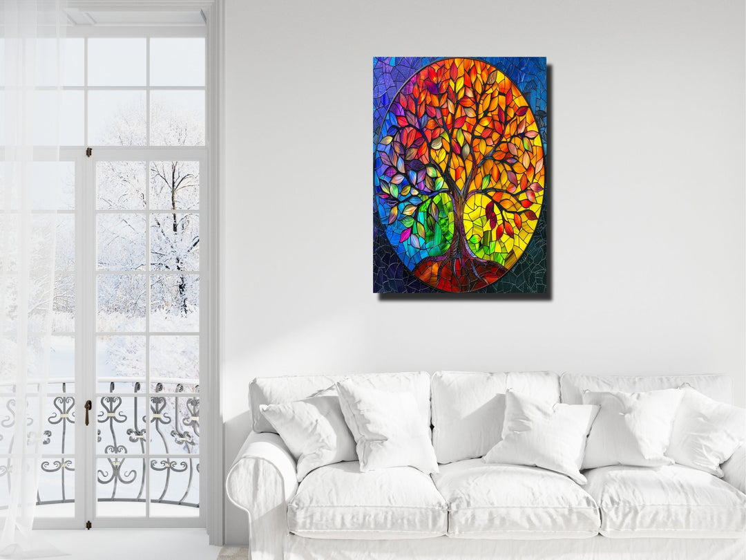 Stained Glass Tree Of Life Pattern Wall Art Decor-Home&Office Glass Printing Wall Painting