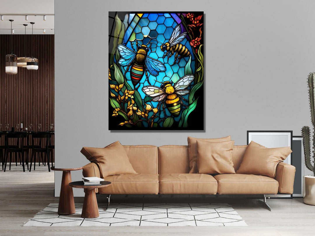 Stained Glass Bee Pattern Wall Art Window-Wall Painting Decor