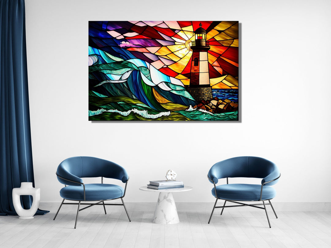 Stained Glass Light House Pattern Wall Art Window-Wall Painting Decor