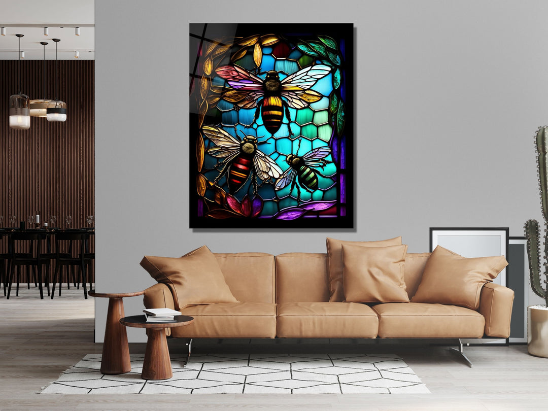 Stained Glass Bee Pattern Wall Art Window-Wall Painting Decor