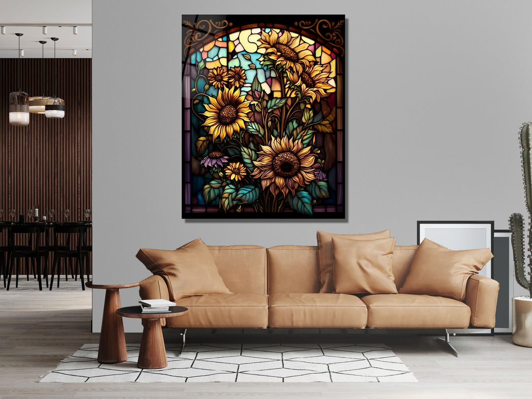 Stained Glass Sunflower Pattern Wall Art Window-Wall Painting Decor