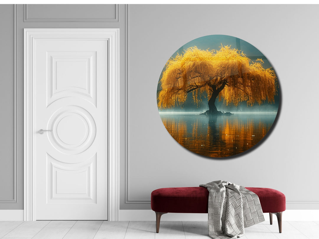 Abstract Yellow Tree&Lake Wall Art Decor-Home&Office Glass Printing Wall Painting