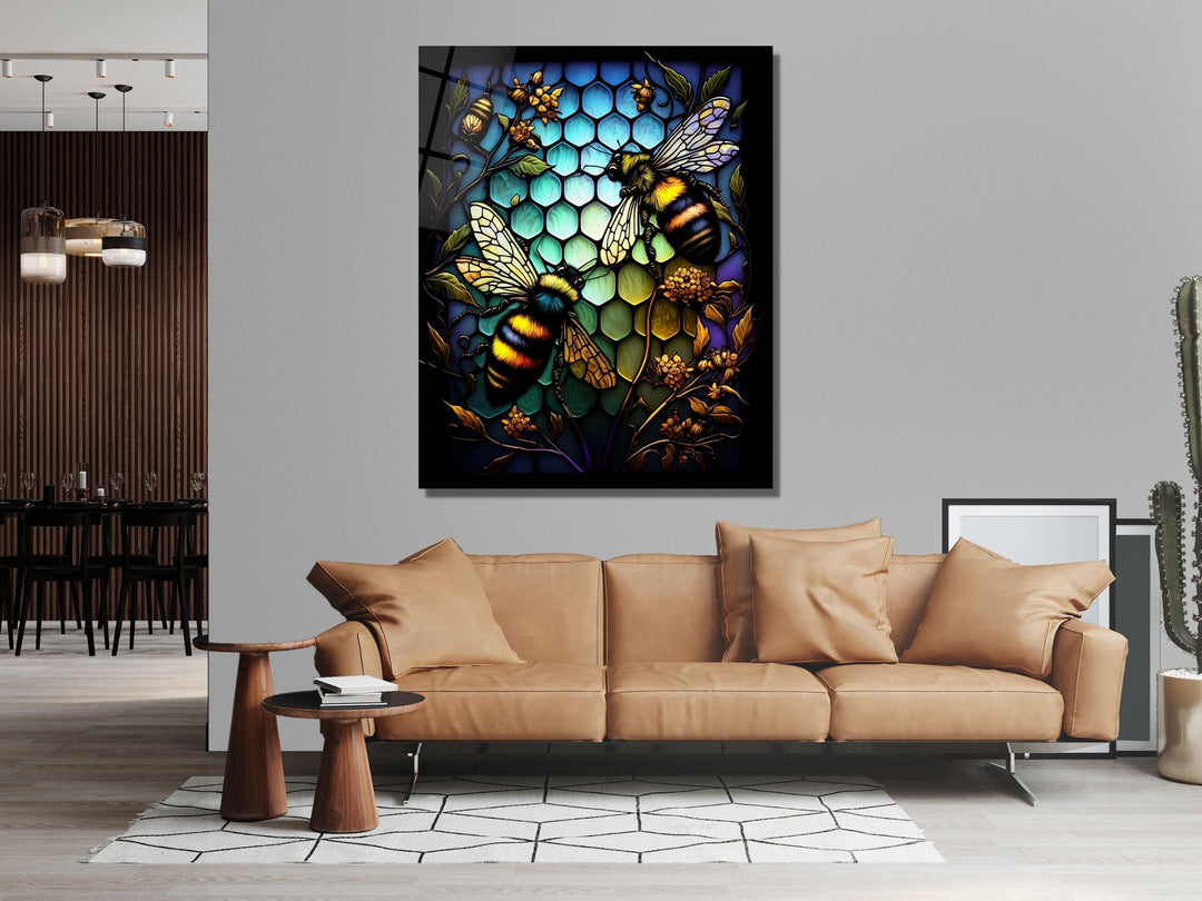 Stained Glass Bee Pattern Wall Art Window-Wall Painting Decor