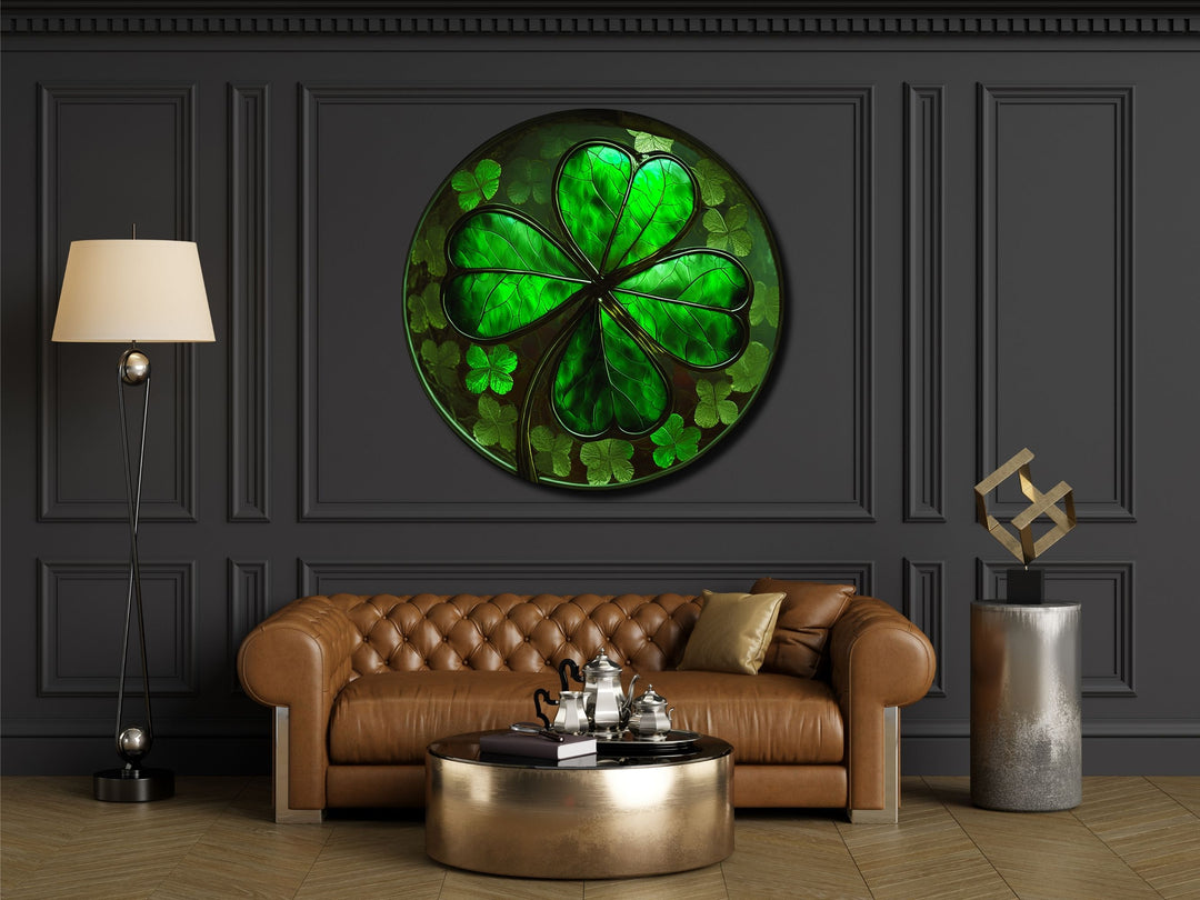 Four-Leaf Clover Pattern Glass Printing Wall Art-Wall Painting Decor