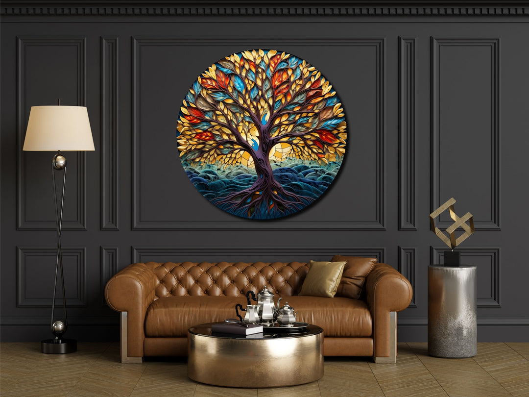 Tree of Life Stained Glass Pattern Wall Art Window-Wall Painting Decor Round