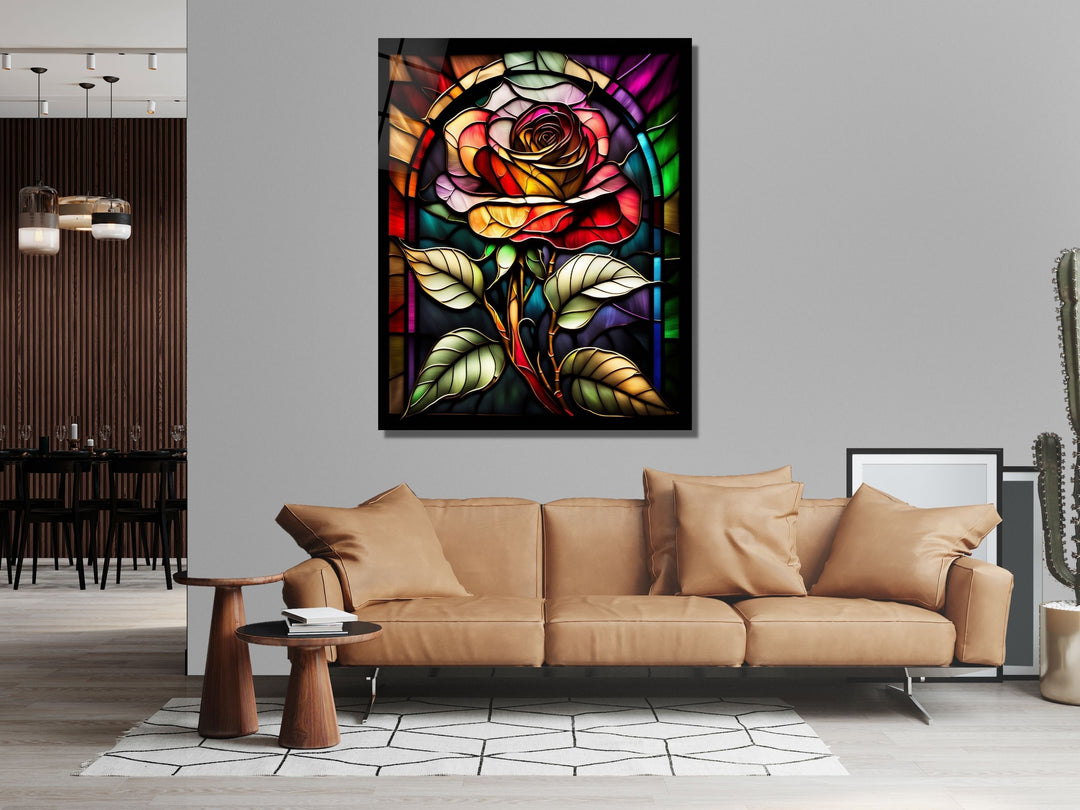 Stained Glass Rose Pattern Wall Art Window-Wall Painting Decor